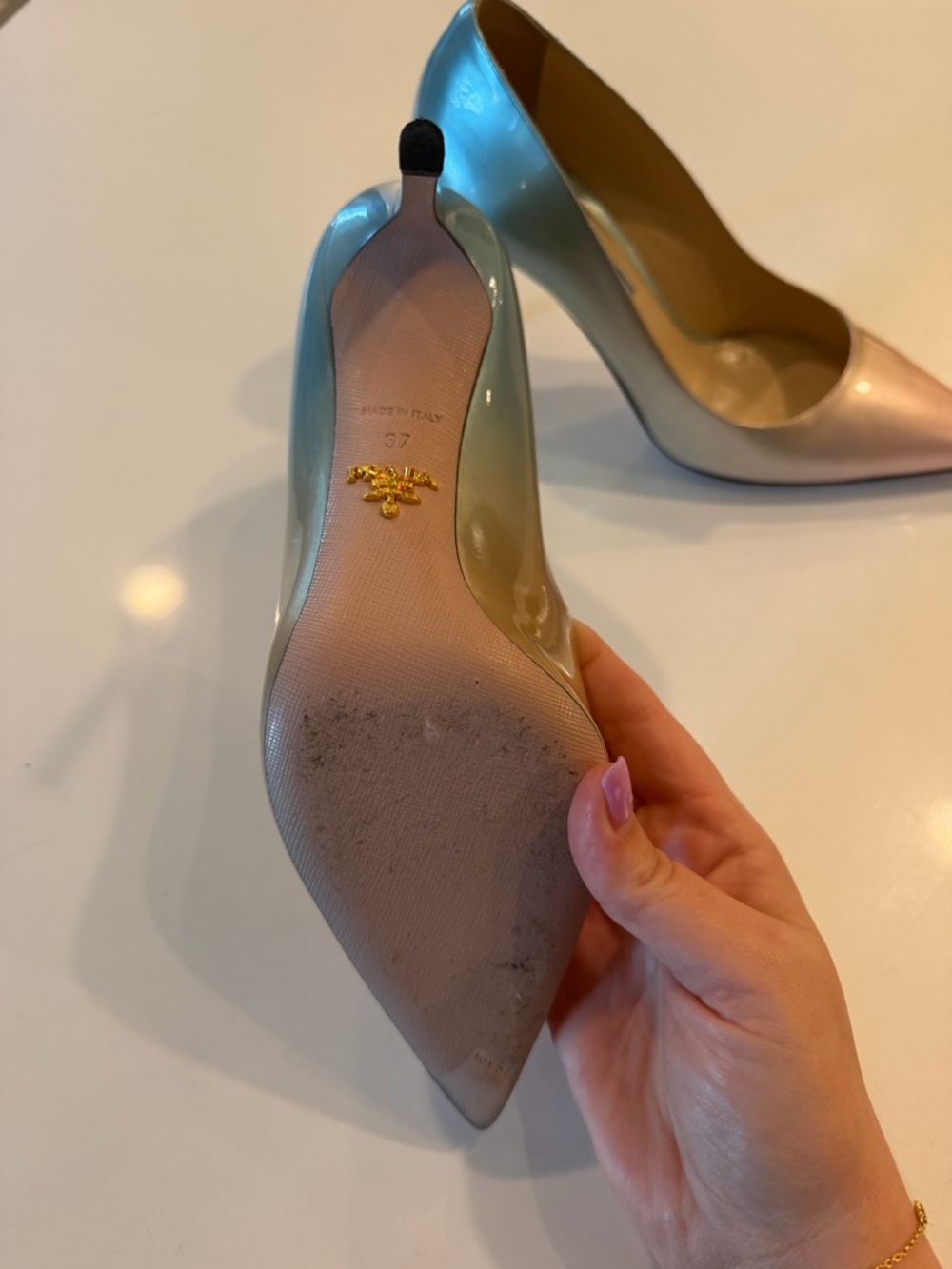 Prada Ombré Iridescent Pointed Toe Pumps in Pink to Blue - Picture 5 of 5
